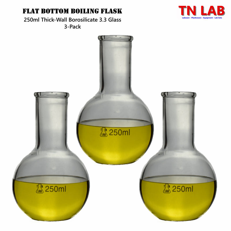 TN LAB Supply 250ml Flat Bottom Boiling Flask 3-Pack