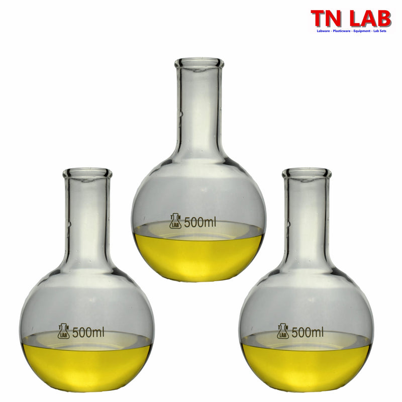 TN LAB Supply Flat Bottom Boiling Flask 500ml Borosilicate 3.3 Glass 3-Pack