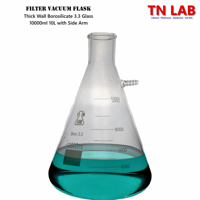 TN LAB Filter Vacuum Flask 10000ml 10L Borosilicate 3.3 Glass
