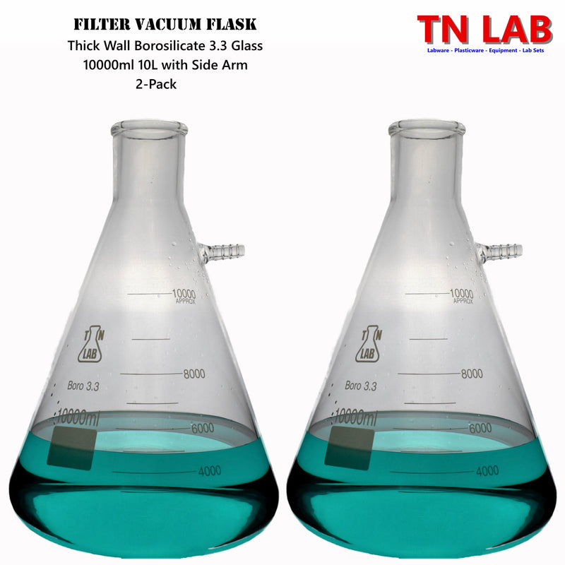 TN LAB Supply 10000ml 10L Filter Vacuum Flask Borosilicate 3.3 Glass 2-Pack