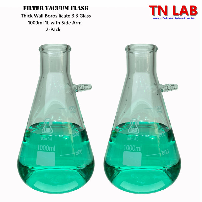 TN LAB Supply 1000ml 1L Filter Vacuum Flask Borosilicate 3.3 Glass 2-Pack