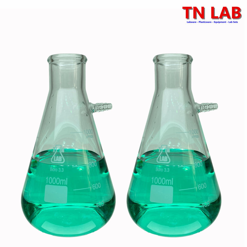 TN LAB Filter Vacuum Flask 1000ml 1L Borosilicate 3.3 Glass 2-Pack
