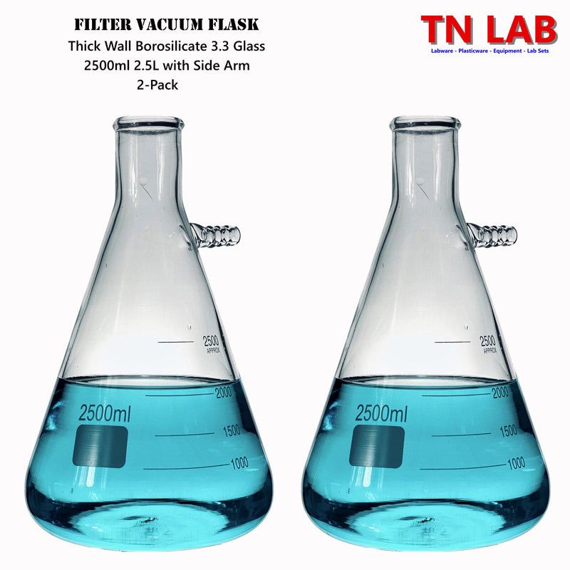 TN LAB Filter Vacuum Flask 2500ml 2.5L Borosilicate 3.3 Glass 2-Pack