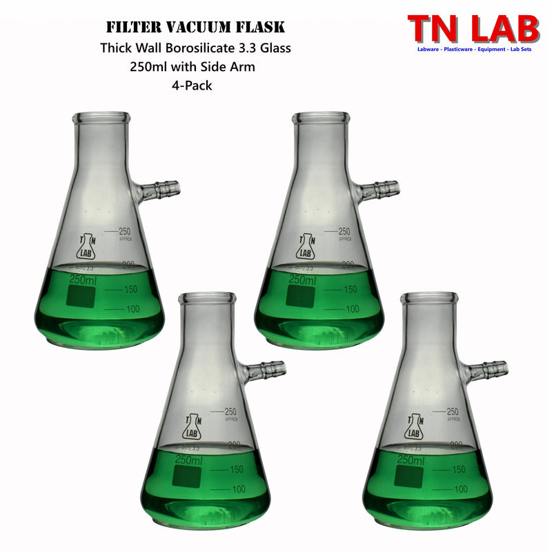 TN LAB Filter Vacuum Flask 250ml Borosilicate 3.3 Glass 4-Pack