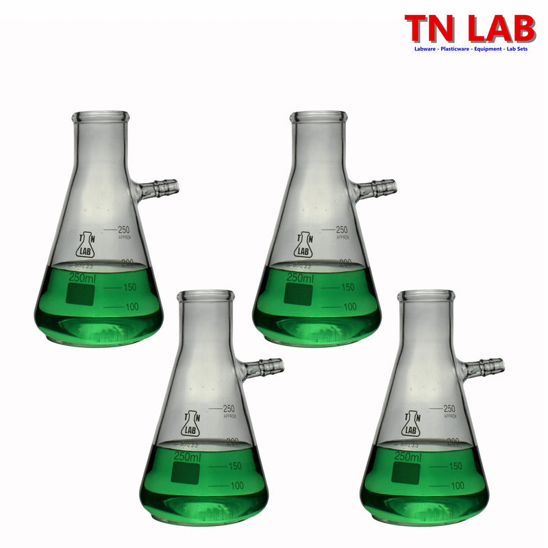 TN LAB Filter Vacuum Flask 250ml Borosilicate 3.3 Glass 4-Pack