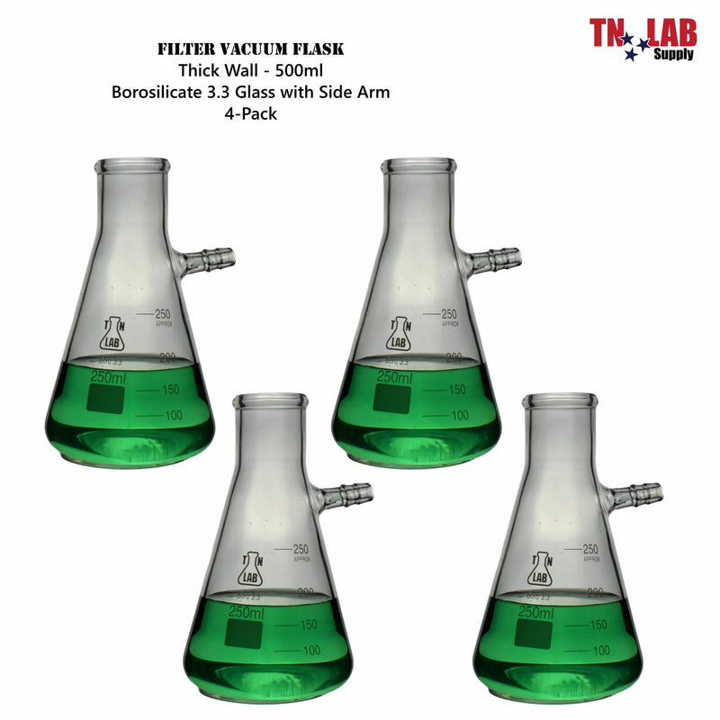TN LAB Filter Vacuum Flask 250ml Borosilicate 3.3 Thick Glass 4-Pack