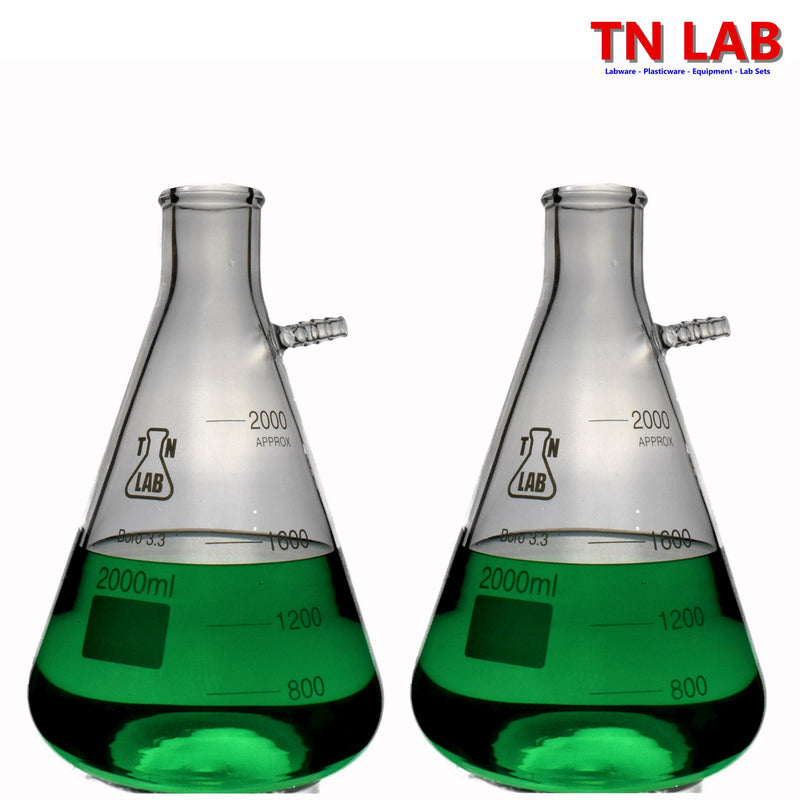TN LAB Filter Vacuum Flask 2000ml 2L Borosilicate 3.3 Glass 2-Pack