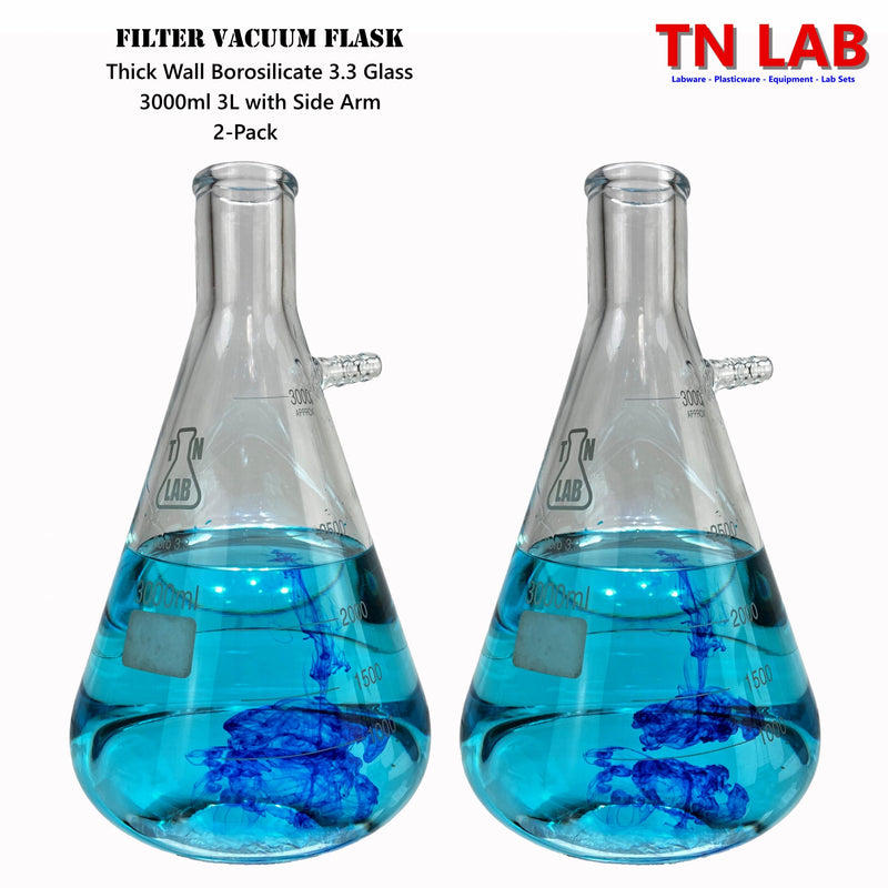 TN LAB Supply 3000ml 3L Filter Vacuum Flask Borosilicate 3.3 Glass 2-Pack