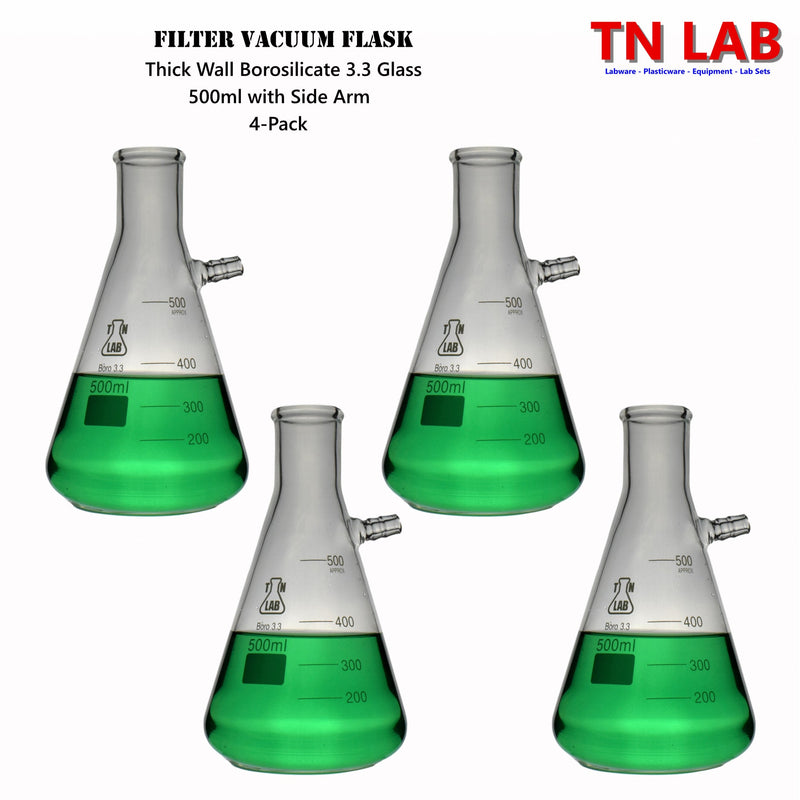 TN LAB Filter Vacuum Flask 500ml Borosilicate 3.3 Glass 4-Pack
