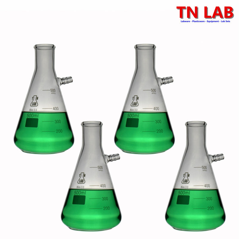 TN LAB Filter Vacuum Flask 500ml Borosilicate 3.3 Glass 4-Pack