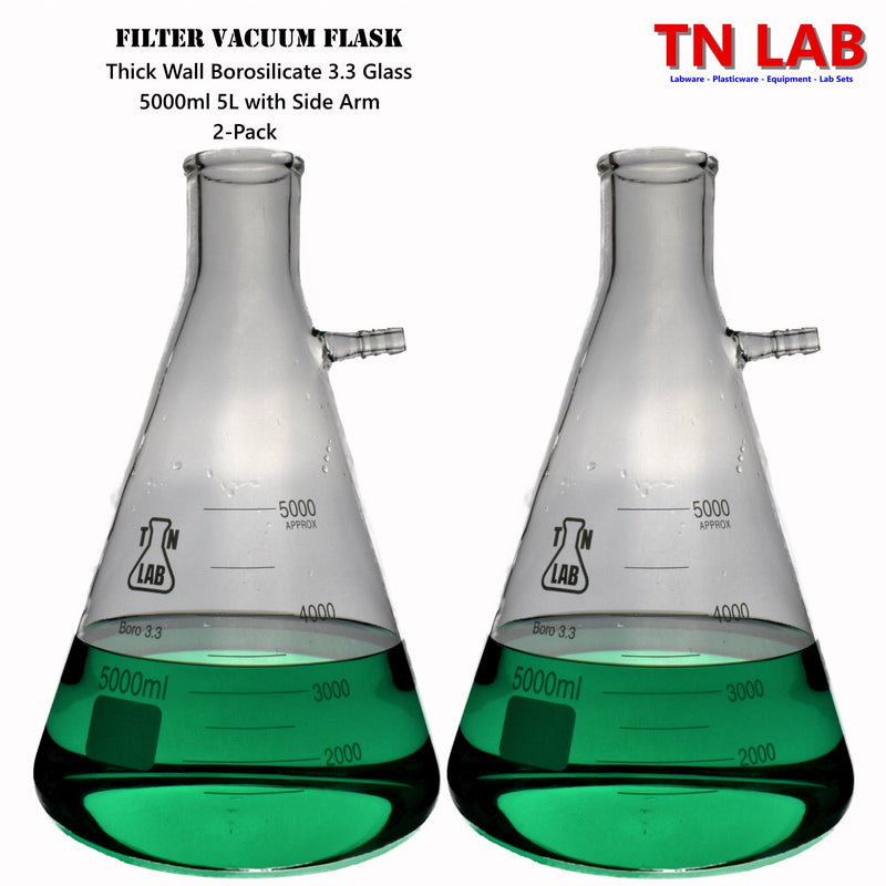 TN LAB Supply 5000ml 5L Filter Vacuum Flask Borosilicate 3.3 Glass 2-Pack