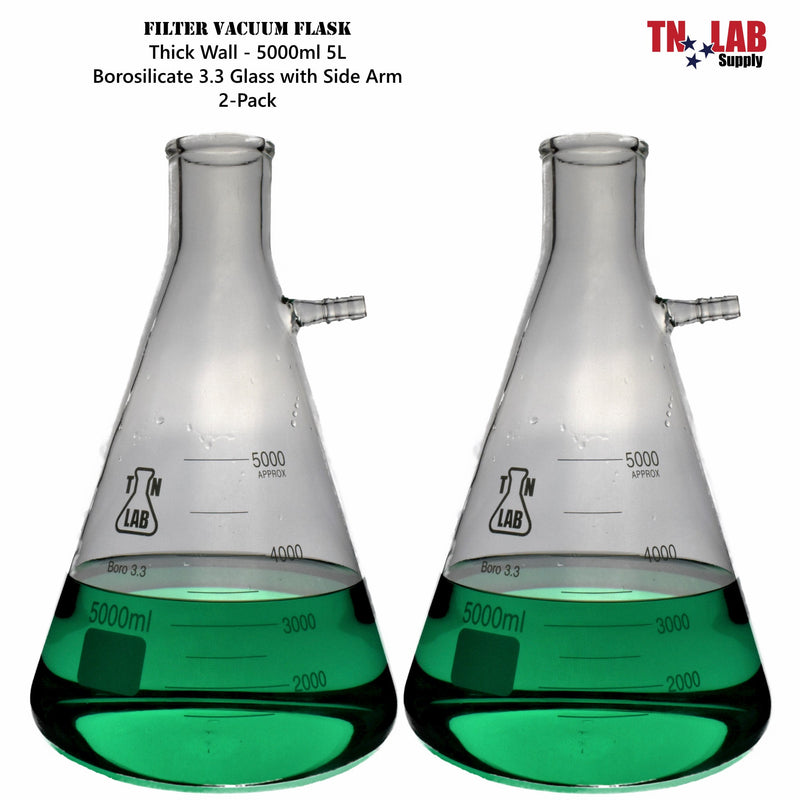 TN LAB Filter Flask Vacuum Flask Buchner Flask Borosilicate Glass 5000ml 5 Liters 2-Pack