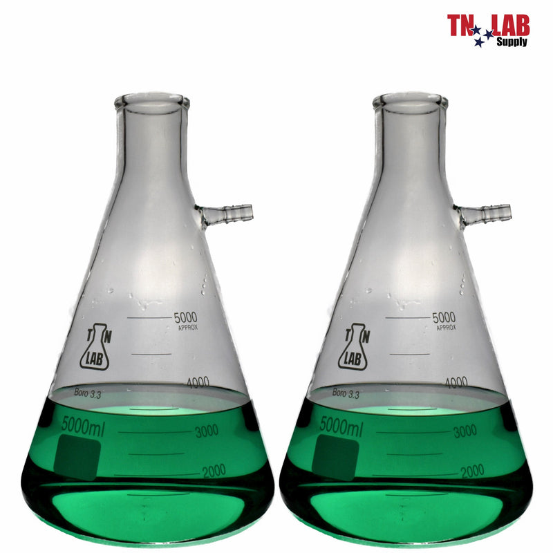 TN LAB Filter Flask Vacuum Flask Buchner Flask Borosilicate Glass 5000ml 5 Liters 2-Pack
