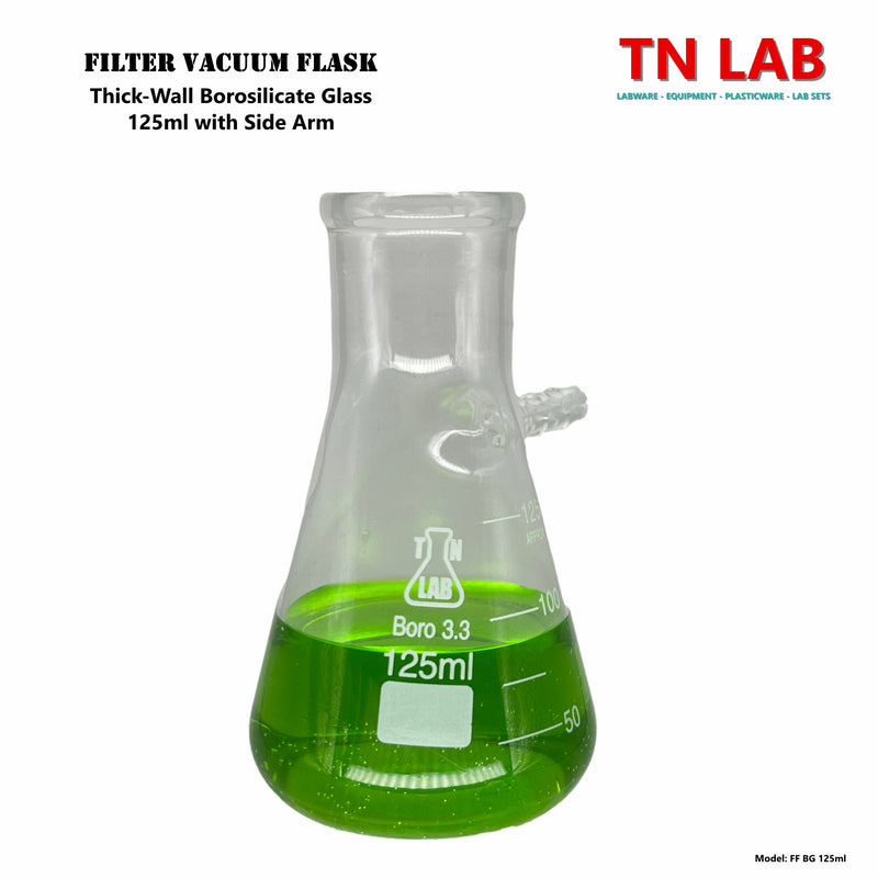 TN LAB Supply 125ml Filter Vacuum Flask with Side Arm Thick-Wall Borosilicate 3.3 Glass 125ml