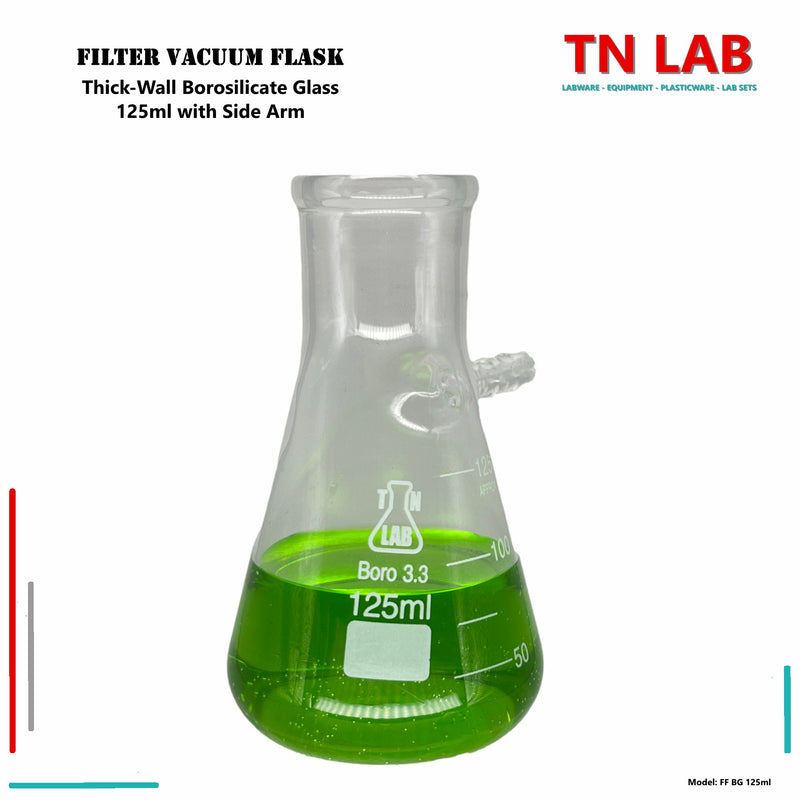 TN LAB Supply 125ml Filter Vacuum Flask with Side Arm Thick-Wall Borosilicate 3.3 Glass 125ml