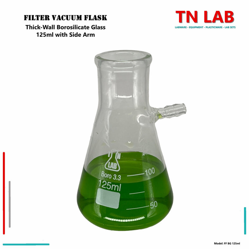 TN LAB Supply 125ml Filter Vacuum Flask with Side Arm Thick-Wall Borosilicate 3.3 Glass 125ml