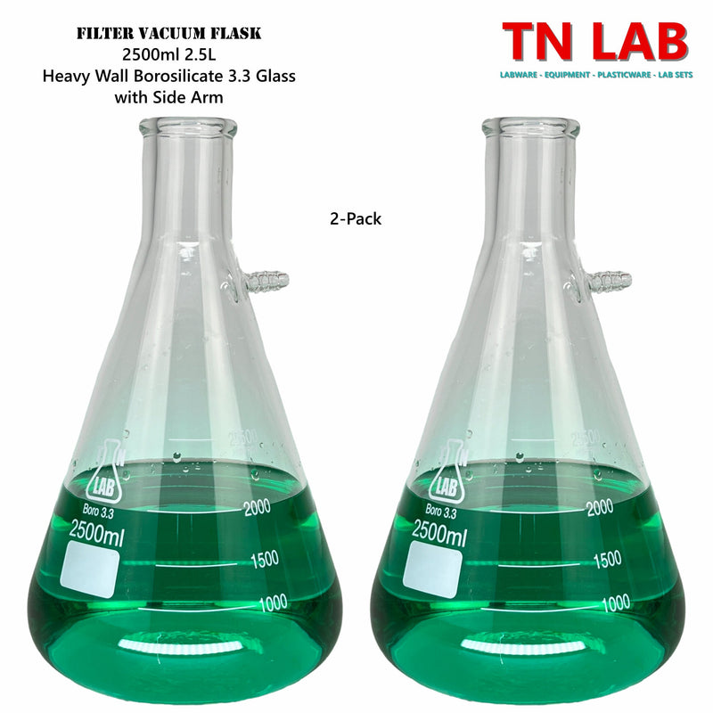 TN LAB Filter Vacuum Flask 2500ml 2.5L Heavy-Wall Borosilicate 3.3 Glass 2-Pack