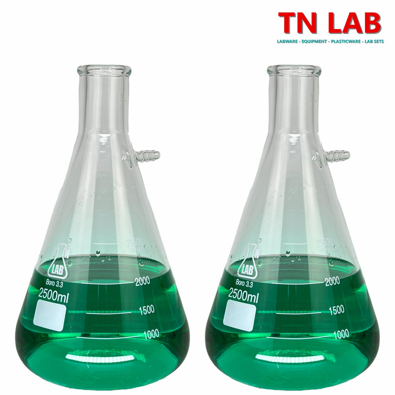 TN LAB Filter Vacuum Flask 2500ml 2.5L Heavy-Wall Borosilicate 3.3 Glass 2-Pack