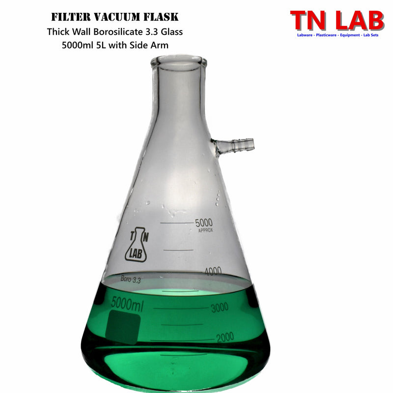 TN LAB Supply Filter Flask Vacuum Flask 5000ml 5L Thick-Wall Borosilicate 3.3 Glass