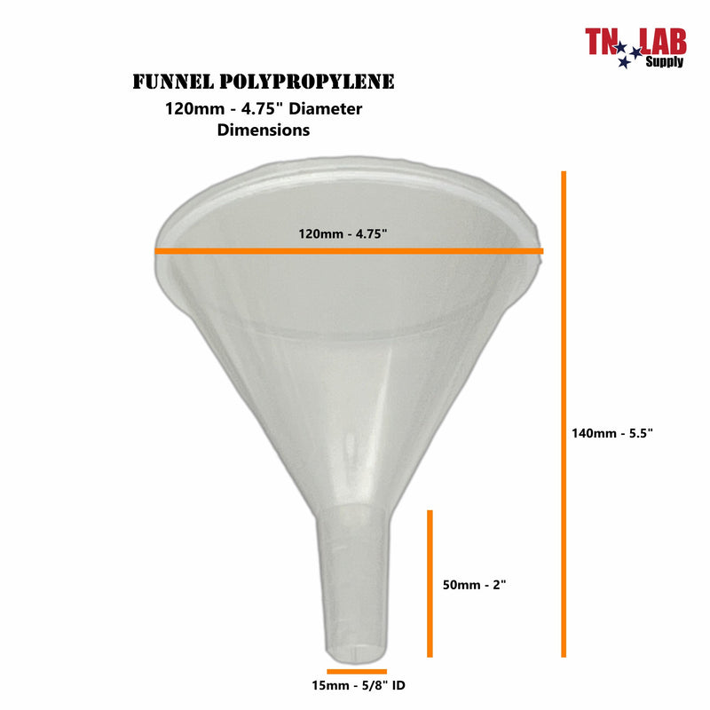 TN LAB Funnel Polypropylene Plastic 120mm 5" Funnel Dimensions