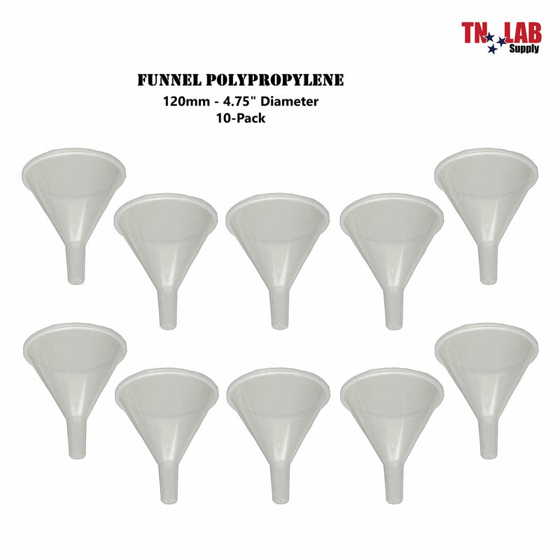 TN LAB Funnel Polypropylene Plastic 120mm 5" Funnel 10-Pack
