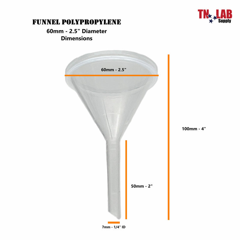 TN LAB Funnel Polypropylene Plastic 60mm 2.5" Dimensions 5-Pack of Funnels