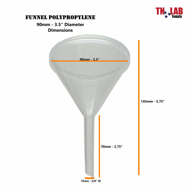 TN LAB Funnel Polypropylene Plastic 90mm 3.5" Funnel Dimensions