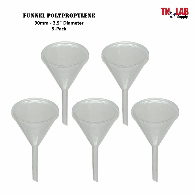 TN LAB Funnel Polypropylene Plastic 90mm 3.5" Funnel 5-Pack