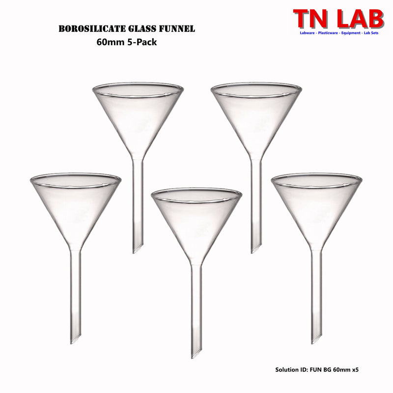 TN LAB Supply 60mm Funnel Borosilicate 3.3 Glass 5-Pack