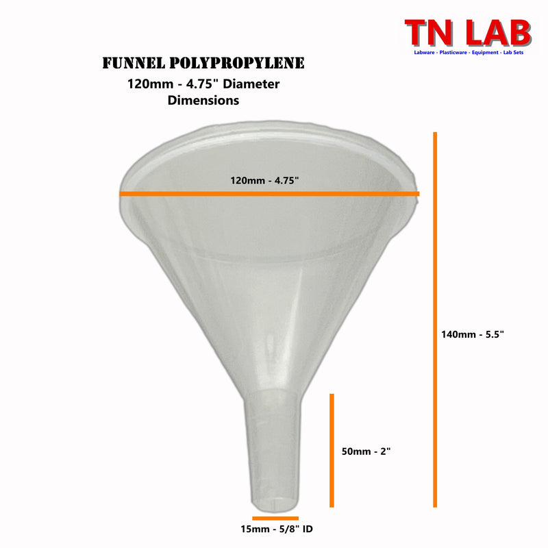 TN LAB Supply PP 90mm Polypropylene Funnel Dimensions