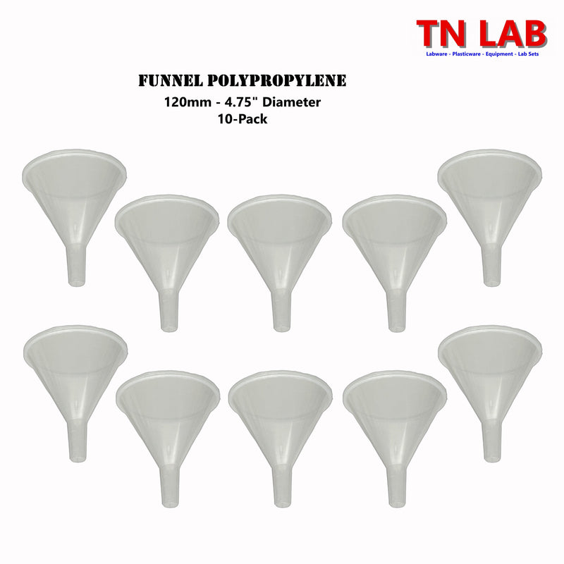 TN LAB Supply PP 90mm Polypropylene Funnel 10-Pack