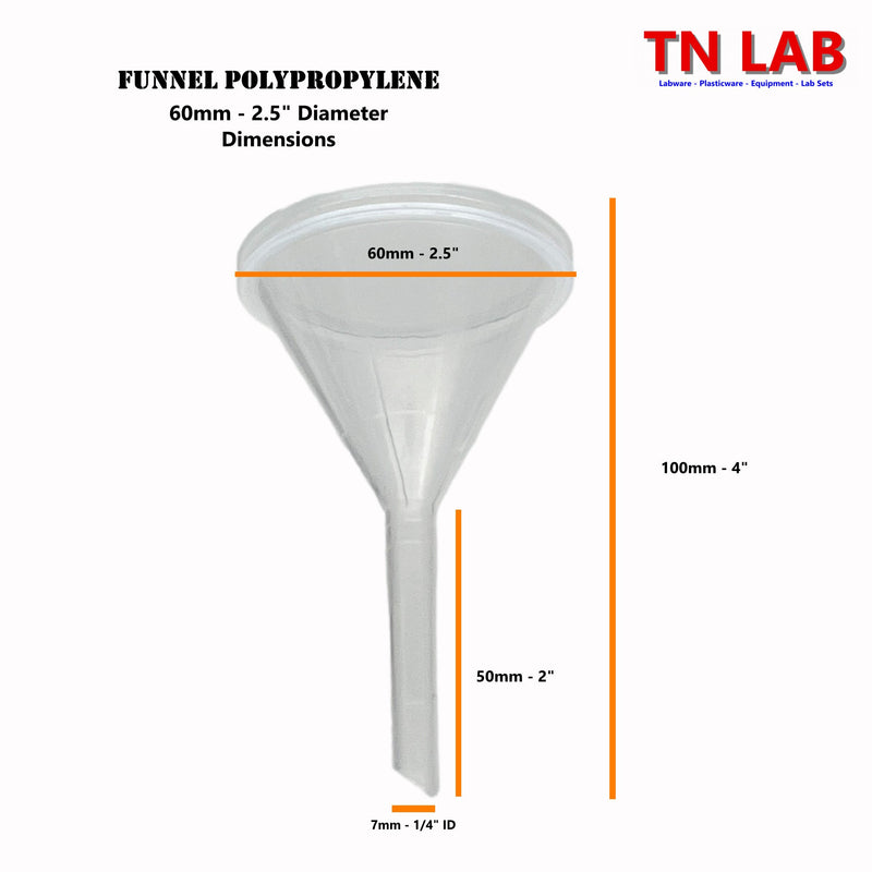 TN LAB Supply PP 60mm Polypropylene Funnel Dimensions