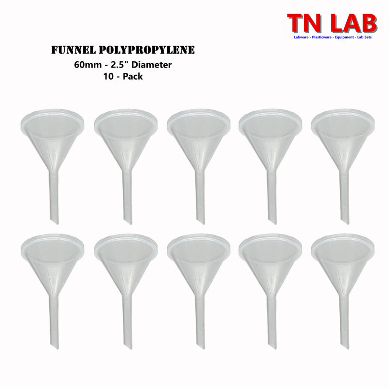 TN LAB Supply PP 60mm Polypropylene Funnel 10-Pack