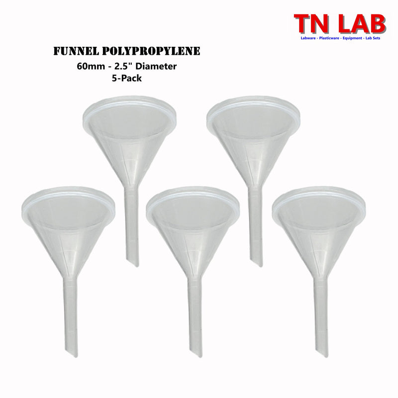 TN LAB Supply PP 60mm Polypropylene Funnel 5-Pack