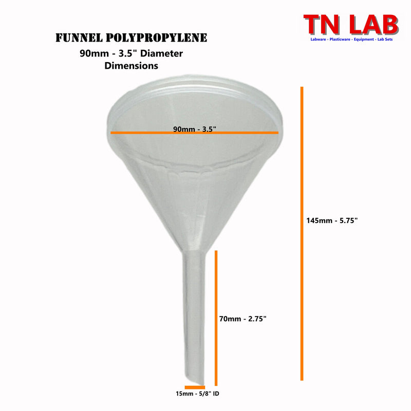TN LAB Supply PP 90mm Polypropylene Funnel Dimensions