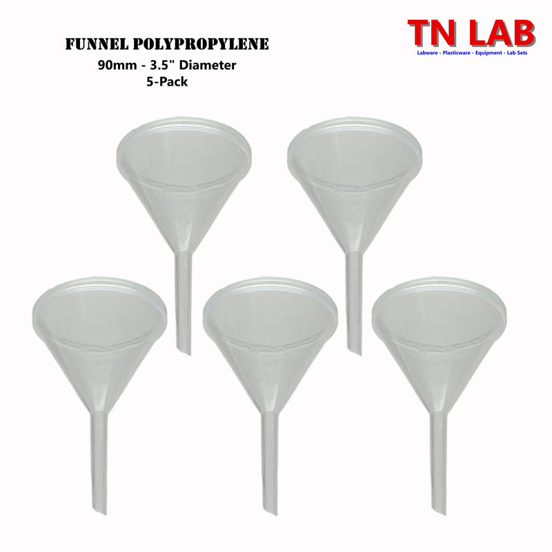 TN LAB Supply PP 90mm Polypropylene Funnel 5-Pack