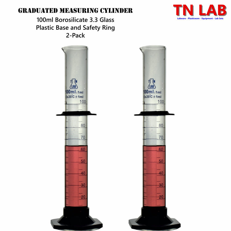 TN LAB Supply 100ml Graduated Measuring Cylinder Borosilicate 3.3 Glass 2-Pack