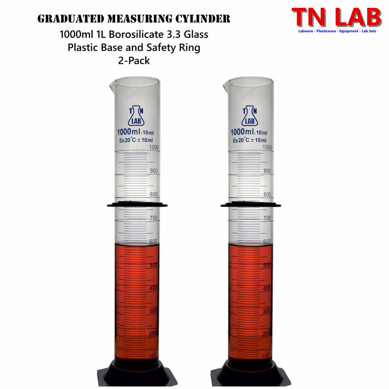 TN LAB Supply 1000ml 1L Graduated Measuring Cylinder Borosilicate 3.3 Glass 2-Pack