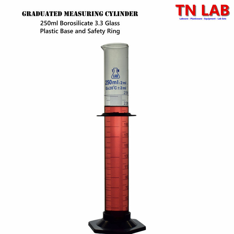 TN LAB Supply 250ml Graduated Measuring Cylinder Borosilicate 3.3 Glass