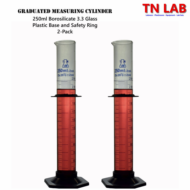 TN LAB Supply 250ml Graduated Measuring Cylinder Borosilicate 3.3 Glass 2-Pack