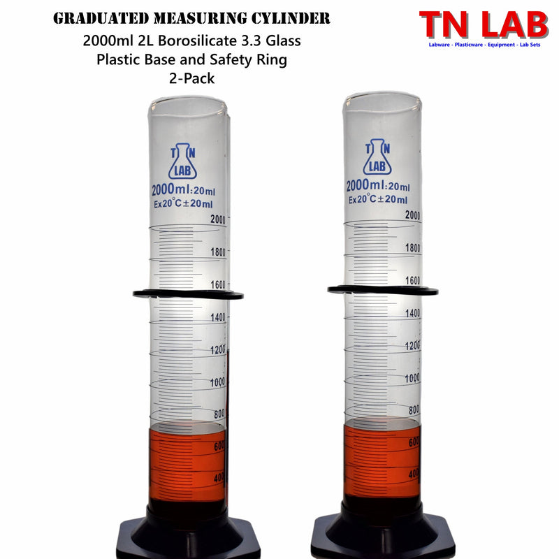 TN LAB Supply 2000ml 2L Graduated Measuring Cylinder Borosilicate 3.3 Glass 2-Pack