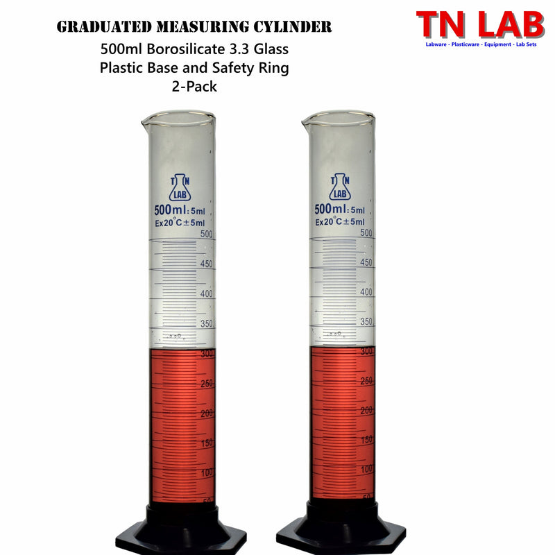 TN LAB Supply 500ml Graduated Measuring Cylinder Borosilicate 3.3 Glass 2-Pack