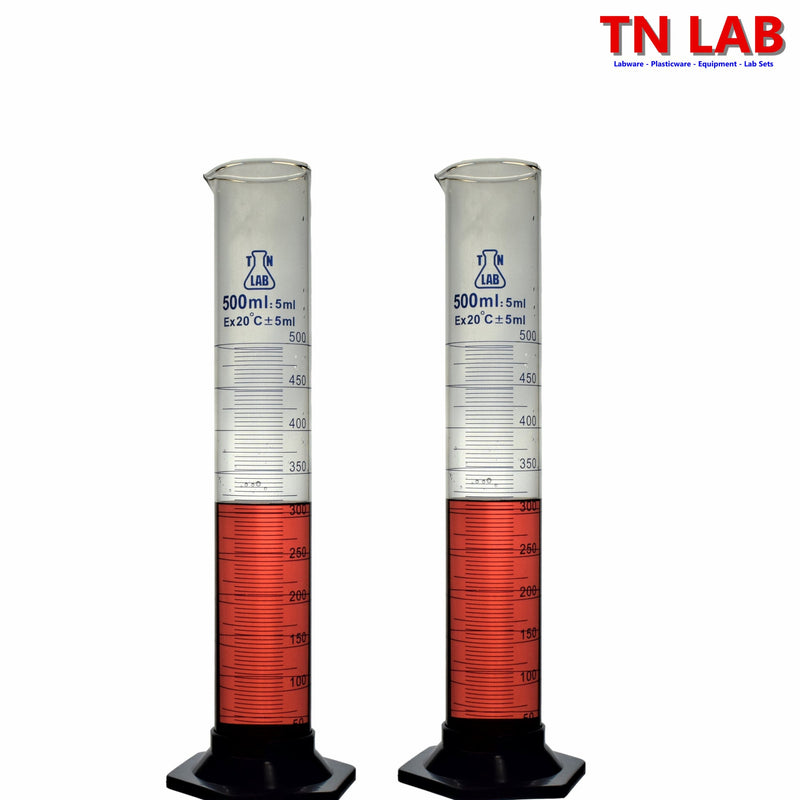 TN LAB Supply 500ml Graduated Measuring Cylinder Borosilicate 3.3 Glass 2-Pack