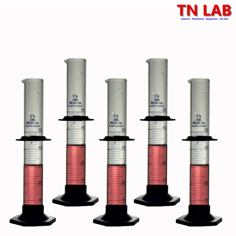 TN LAB Supply 50ml Graduated Measuring Cylinder Borosilicate 3.3 Glass 5-Pack