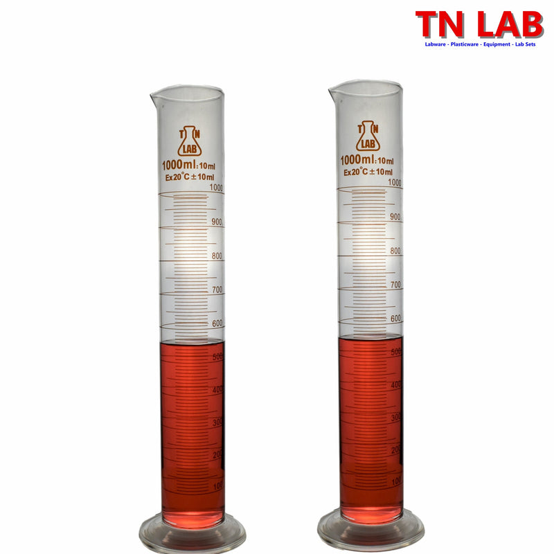 TN LAB Supply 1000ml 1L Graduated Measuring Cylinder Borosilicate 3.3 Glass Base 2-Pack