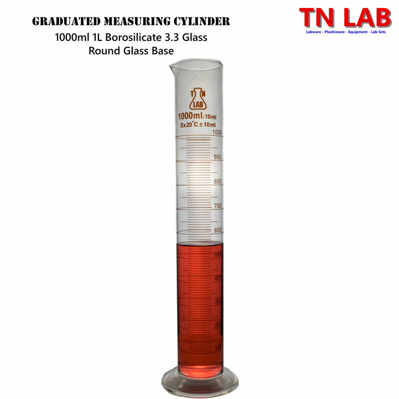 TN LAB Supply 1000ml 1L Graduated Measuring Cylinder Borosilicate 3.3 Glass Base