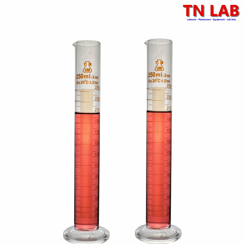 TN LAB Supply 250ml Graduated Measuring Cylinder Borosilicate 3.3 Glass Base 2-Pack