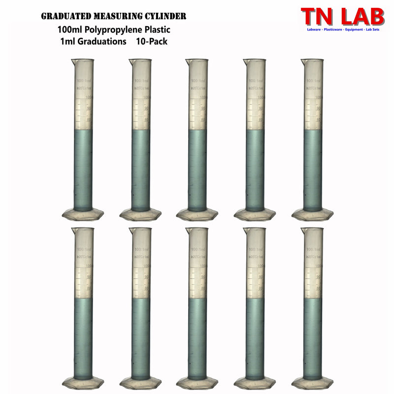 TN LAB Supply Graduated Measuring Cylinder 100ml Polypropylene Plastic 10-Pack