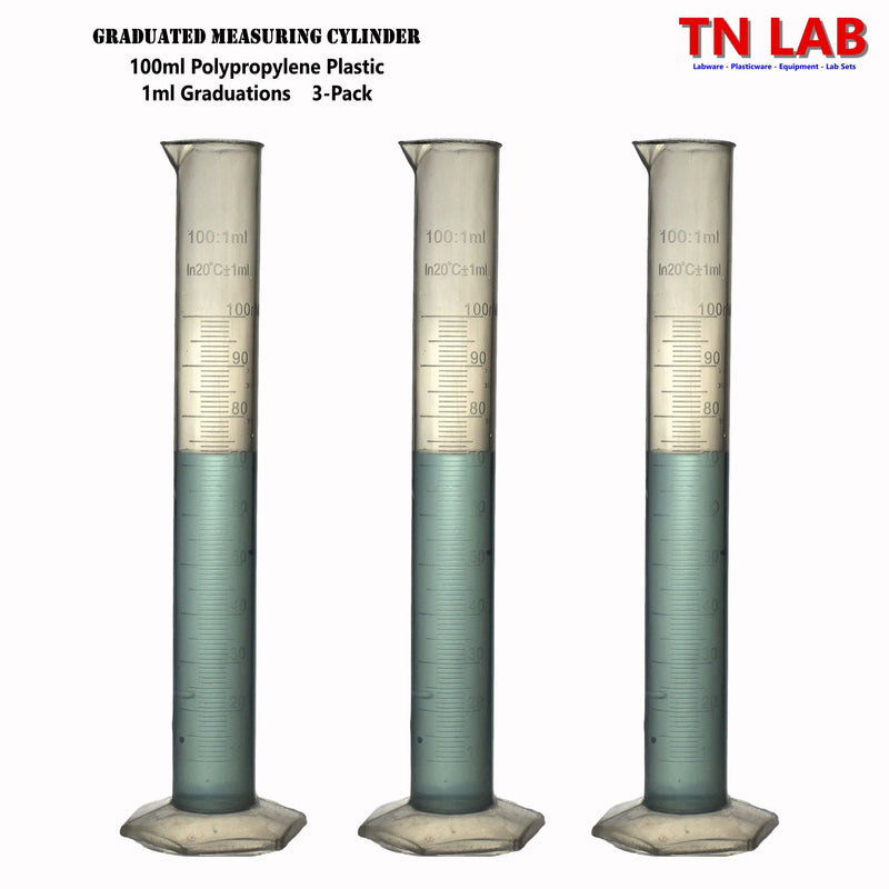 TN LAB Supply Graduated Measuring Cylinder 100ml Polypropylene Plastic 3-Pack