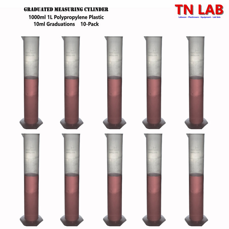 TN LAB Supply Graduated Measuring Cylinder 1000ml 1L Polypropylene Plastic 10-Pack